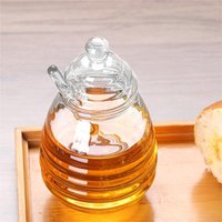 Transparent Honey Pot with Dipper and Lid Honeycomb Tank Kitchen Honey Bottle for For Wedding Party Office Kitchen Home
