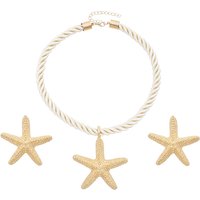 Fashion Bohemian Style Beach Travel Gold Alloy Cotton Rope Starfish Pattern Necklace & Earrings for Women Party Holiday Jewelry