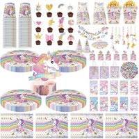 Birthday Decoration Unicorn Party Supplies Set Plate Cup Napkin Tableware Paper Box Bag Cake Topper Rainbow Unicorn Party Favors