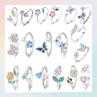 Lovely 925 Sterling Silver Adjustable Rings For Women Butterfly Flower Star Animal Open Finger Ring Fine Jewelry Gift