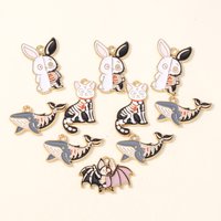 10pcs Cartoon Halloween Charms Enamel Cute Bat Cat Rabbit Shark Pendant for Earrings Bracelet DIY Jewellery Making