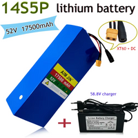 100% New 52V 14S5P 17500mAh 18650 1500W Lithium Battery for Bicycle Scales, Tricycles, Motorcycle Chargers 58.8V 2A