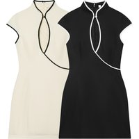 2026 Women's Elegant Sleeveless Hollow-out Decor Qipao-style Mini Dress Lady Vintage Modern Cheongsam Contrast Piping Sexy Robe