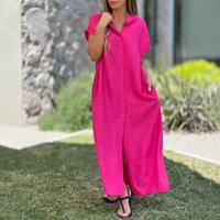 casual maxi shirt dress women summer 2025 fashion short sleeve loose solid color stand collar long beach dresses elegant