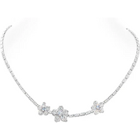 BELLUX Chain 925 Silver Synthetic Zircon Fashion Elegant White Full Diamond Three Flower Shining Necklace