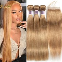 #27 Honey Blonde Human Hair Bundles with Closure Body Wave Bundles Hair With 4x4 Closure Brazilian Hair Weave Bundles Hair Remy