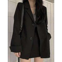 plus Size Casual Black Suit Jacket Korean Style Long Sleeve Button up Loose Fit Streetwear Spring Fashion for plus Size Women