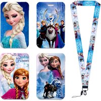 Hot-Selling Frozen 2 Elsa Anna Princess Olaf Cute Design Badge Holder ID Credit Card Pass Hang Rope Lanyard Accessories Gifts
