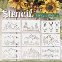 12PCS A4 8.2×11.7inch Mountain Forest Deer Stencil Set Reusable Painting Templates for DIY Wall Wood Fabric Tote Bag Paper Journ