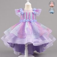 Fashion Purple Dress for Girls Mesh Princess Costume for Girls Summer New Kids Flower Girl Dresses for Weddings 3-10 Years