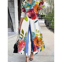 2026 New Spring Elegant Colorful Floral Printed Long Shirt Dress Women Long Sleeves Loose Casual Going Out Vacation Maxi Dresses