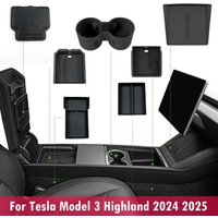 Center Console Organzier Tray for Tesla Model 3 Highland 2024 2025 Armrest Hidden Storage Box Cup Holder Wireless Charger Mat