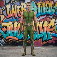 Men's The Deep Cosplay Outfit, Green Sleeveless Scale Print Zentai Suit The Deep Role Play Costume for Men Halloween Cosplay