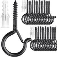 20 Pack Screw Hooks for Hanging Plants / String Lights, Heavy Duty 2.2 Inch Black Eye Hook Screw Cup Ceiling Hook Q-Hanger