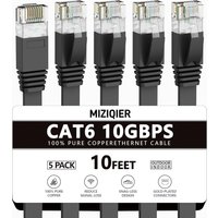 MIZIQIER 5-Pack Cat6 Ethernet Cable,10Gbps Flat Internet Network Cable for Cat5e Cat5 Computer LAN Cable with Snagless RJ45