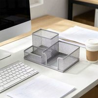 Mesh Pen Holder for Desk 3 Compartment Desk Organizer for Pens Pencils Sticky Notes Office Accessories Pen Holder Desk Storage