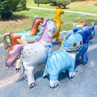 C 1pc New 4D Cartoon Foil Balloons Elephant Stand Walking Balloon With Wheel For Kids Birthday Party Decoration Baby Shower