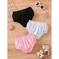 3pcs baby solid color comfy shorts casual elastic waist bloomers infant toddler girls bottoms for summer