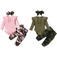 Neugeborenes Baby Camouflage Kleidungsset mit Stirnband Kleinkind Mädchen 3-teiliges Outfit Stricksets für Baby Langarm Herbstkleidung