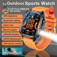 Outdoor Military Smartwatches Bluetooth Call Men 2.01" Blood Oxygen Monitor 5ATM Waterproof GPS Tracking Sports Smart Watch HW12