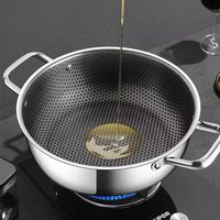 410 Stainless Steel Soup Pot Wok Frying Pan Honeycomb Bottom Non Stick Pan Induction Cooker Gas Stove General 28/30CM Skillet