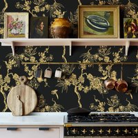 Black and Gold Peel and Trees and Birds PVC Wallpaper Dark Waterproof Living Room Wall Decoration Gold Flower Cabinet Sticker
