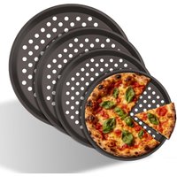 Carbon Steel Pizza Crisper Tray, Nonstick with Holes, Round Deep Dish Baking Pan, for Oven & Grill, Rust Resistant, Easy Clean