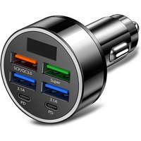SU 100W 6-Ports USB Type-C Car Charger With Voltage Display PD Fast Charging Power Adapter For Iphone Android Smart Phone Tablet