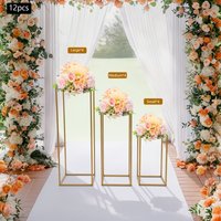 12PCS Metal Flower Stand Flower Vase Stand for Party, Wedding, Pillar Rectangular Geometric Flower Rack for Event Party Decor