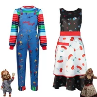 Scary Costumes for Women Men Movie Chucky Halloween Cosplay Costume Horror Ghost Doll Clown Adult Child Rompers Maid Dress