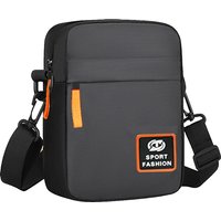 Durable Solid Color Men’s Crossbody Pack, Slim Lightweight Shoulder Bag with Contrast Orange Zip Decor and Brand Patch