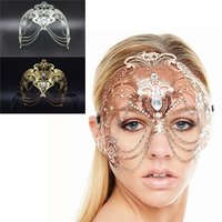 For Lady Women Girl Chain Sexy Half Face Metal Mask Funny Halloween Party Christmas Carnival Mardi Gras Masquerade Costume Props