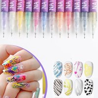 12Pcs/Set Colourful Waterproof Nail Art Graffiti Pen DIY 3D Nail Art Drawing Pen Abstract Line Manicure Tool Painting Liner