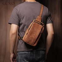 GURO Men's Higher Quality Chest Pack Vintage Genuine Leather Travel Sling Bag Male Luxury satchel Crazy Horse Cowhide Crossbody