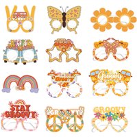 12pcs Groovy Retro 70s 60s Hippie theme paper glasses Boho Flower Love Eyeglasses for Hippie Birthday Bachelorette Party decor
