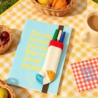 Pen Holder Retro Contrast Color Sock Shaped Elastic Book Strap With Ruler Portable Organizer For Notebook Stationery Storage
