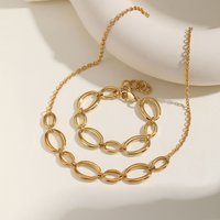 Hollow Oval Pendant Chain Necklace For Women, 18K Gold Plated Chocker Necklace, Waterproof Stainless Steel Jewelry