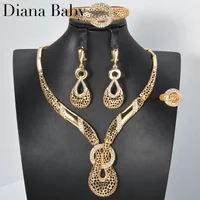 Jewelry Sets 4PCS Bangle Woman Gold Plated Neck Choker Big Earrings for Bridal Engagement Anniversary Resizable Ring Luxury