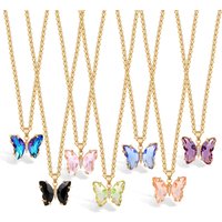 2025 New Butterfly Pendent Necklace Colorful Glass Crystal Butterfly Chain Necklace Fashion Trendy Jewelry Gift For Women Girl