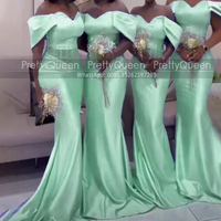 Customized Off Shoulder Bridesmaid Dresses Long Mermaid Plus Size Women Sheer Waist Trumpet Wedding Party Dress