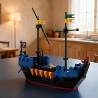 203pcs MOC Sea Serpent Flagship Castle Black Knights Model Building Blocks Architecture Christmas Gifts Toy Idea Education DIY