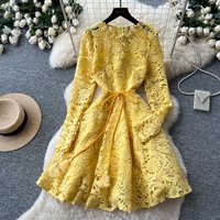 Mid Length Dress Women Dresses A Line Vestidos Y2k Streetwear Round Neck Full Sleeve Lace Hollow Out Elegant Party Work 2026