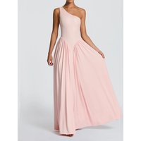 Minimalist One Shoulder Bridesmaid Maxi Dress, V Waist Ruched Flowy Floor Length Wedding Guest Evening Gown.