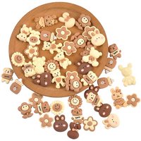 20Pcs Brown/Beige Cartoon Rabbit/Bear/Flower Resin Flatback Embellishment Accessories DIY Cabochons Craft Supplies Hairpin Decor
