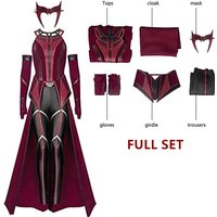 Scarlet Cosplay Witch Maximoff Wanda Vision Cosplay Costume Headwear Cloak and Pants Full Set Outfit Halloween Accessories Props