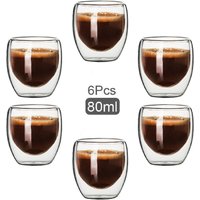 Double Walled Glass Coffee Mugs Glass Mug Double Wall Cappuccino Cocoa Milk Cups, 2.7oz Of Set 6 Coffee tea Mugs, Clear Glasses