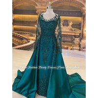 Customized Long-Sleeve Beaded Wedding Dress Hunter Green Middle Eastern Bridal Gown Afghan Bride Henna Night Nikkah Dress 2026