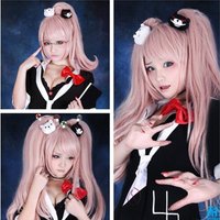 HAIRJOY Synthetic Hair Pink Cosplay Wig Halloween Party Wigs Junko Enoshima Double Ponytail Tiger Clip Long Straight Wigs