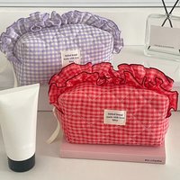 Red/Purple Plaid Cosmetic Bag INS Fashion Large Capacity Portable Makeup Storage Organizers for Home Bathroom Toiletry Bags
