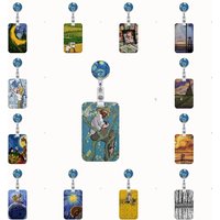 Van Gogh Starry Night Art Credential Holder for Keys Keychain Holder ID Credit Card Pass Hang RopeYoda Retractable Reel Clip